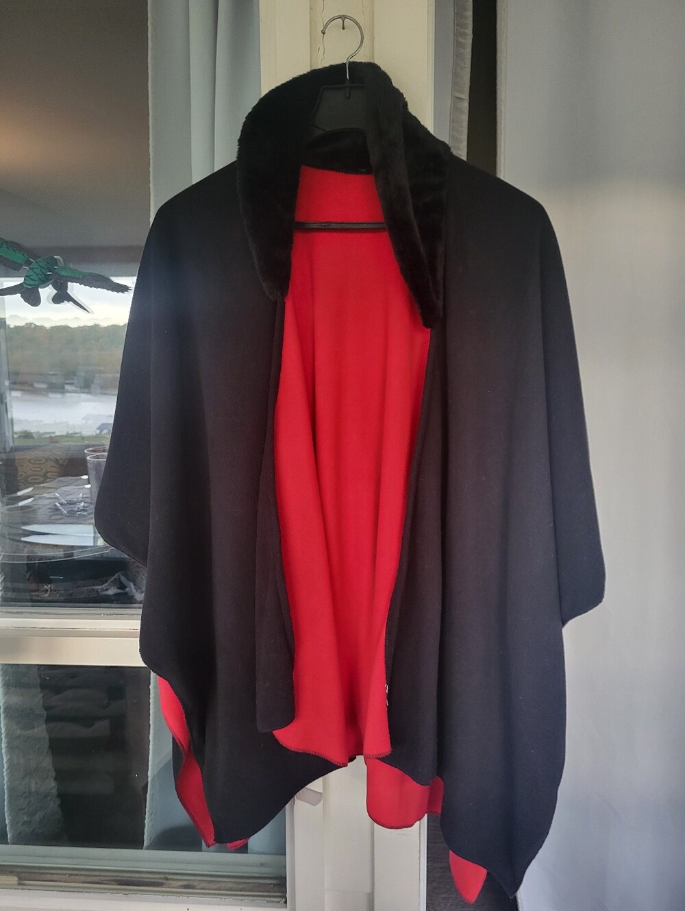 Women's Black & Red Reversible Cape Sweater